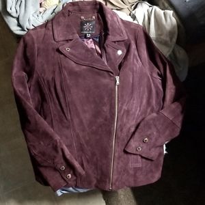Isaac Mizrahi Live Suede Moto Jacket Size 16. Color Burgundy Wine color.
